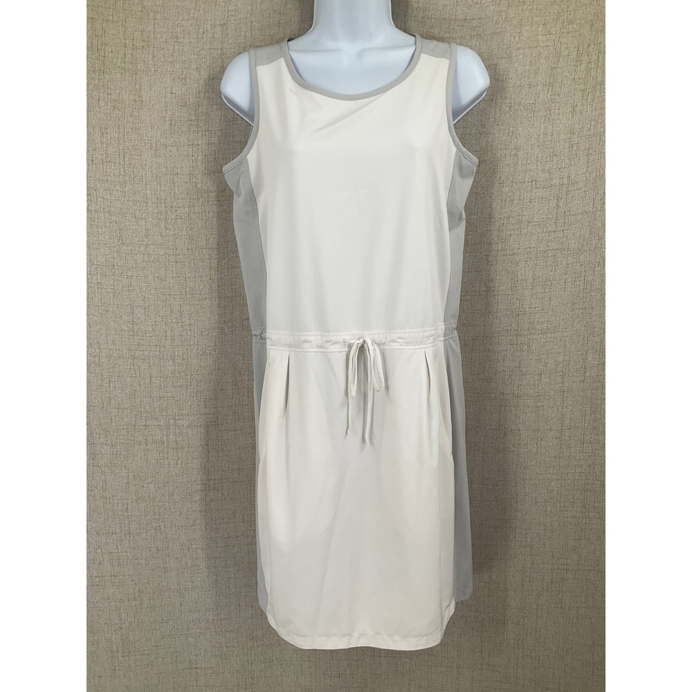 Athleta Santorini Dress Women XS Cream Grey Drawstring Pockets Athleisure Travel